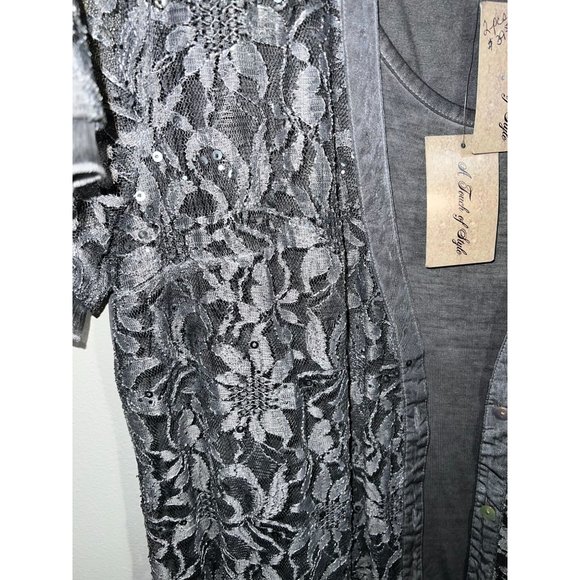 NWT A Touch Of Style - Women Sz XL - 2 Peice Set Grey Tank Top & Grey Lace Top - Picture 15 of 16